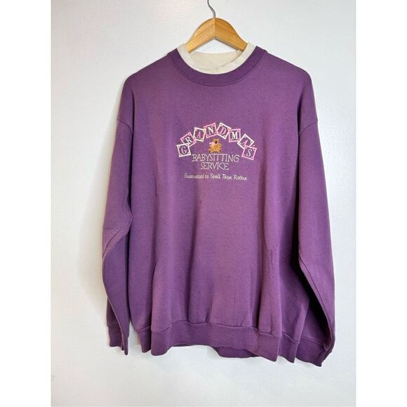 Vintage grandmacore purple embroidered sweater sz XL - Picture 1 of 5
